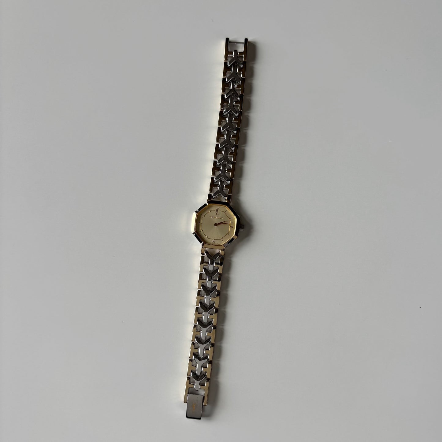 Yves Saint Laurent 1990s Octagon Gold Plated Two Tone Watch