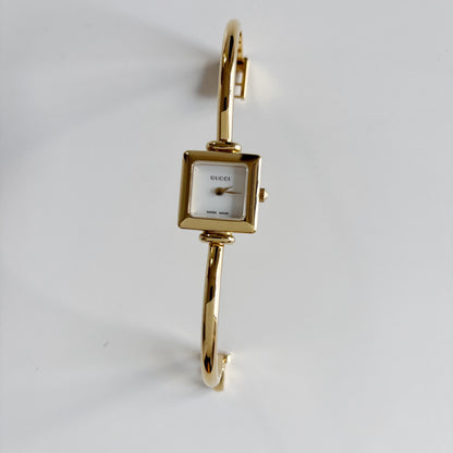 Gucci 1990s Square Dial Gold Plated Bangle Watch