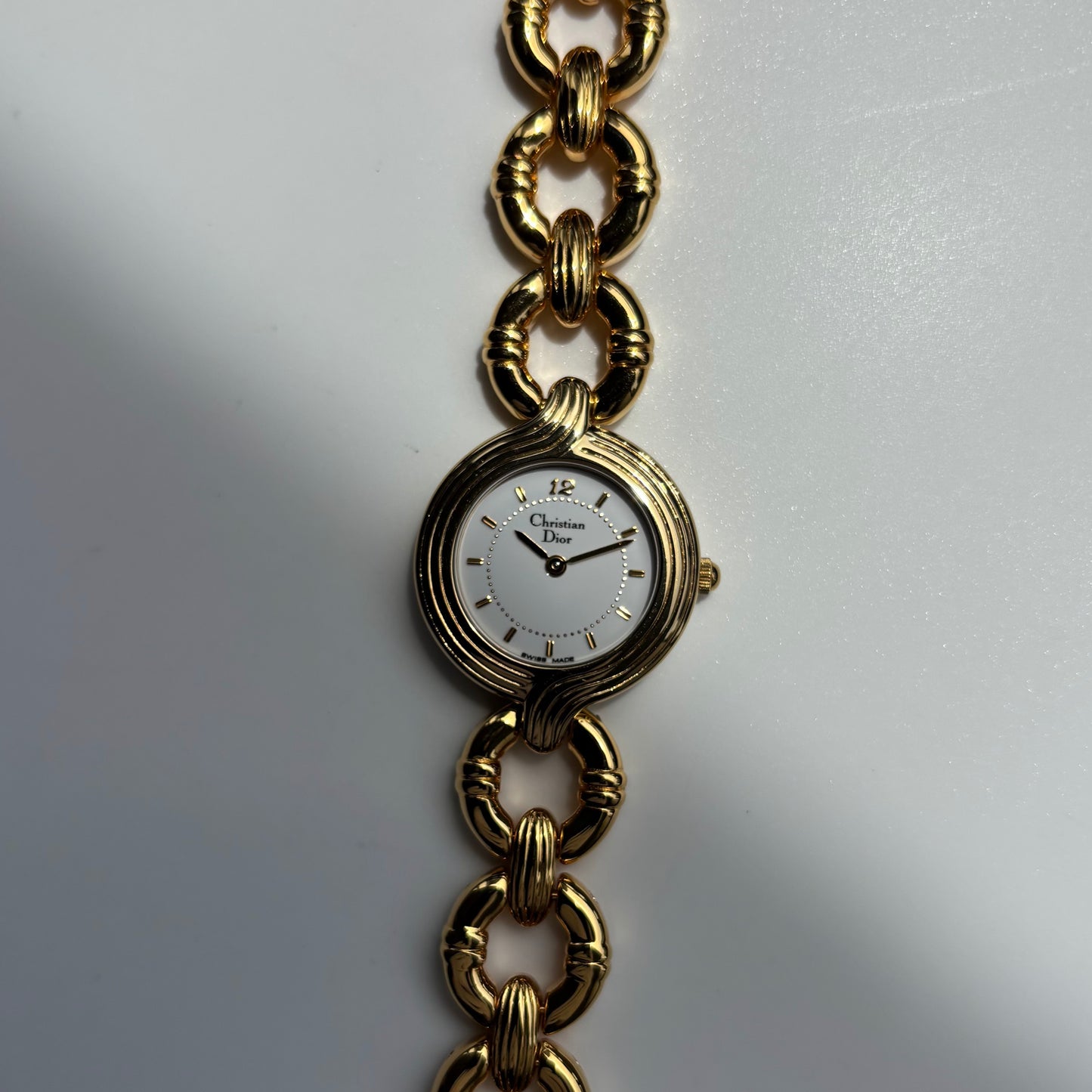 Dior 1990s Round Dial Interchangeable strap Gold Plated Watch with 3 straps, case