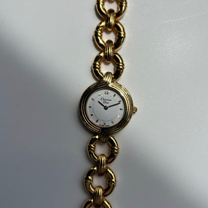 Dior 1990s Round Dial Interchangeable strap Gold Plated Watch with 3 straps, case
