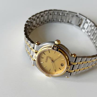 Gucci 1990s Date Round Dial Two Tone Watch