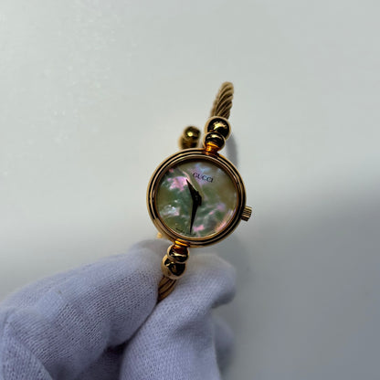 Gucci 1990s Seashell Dial Gold Plated Cable Bangle Watch