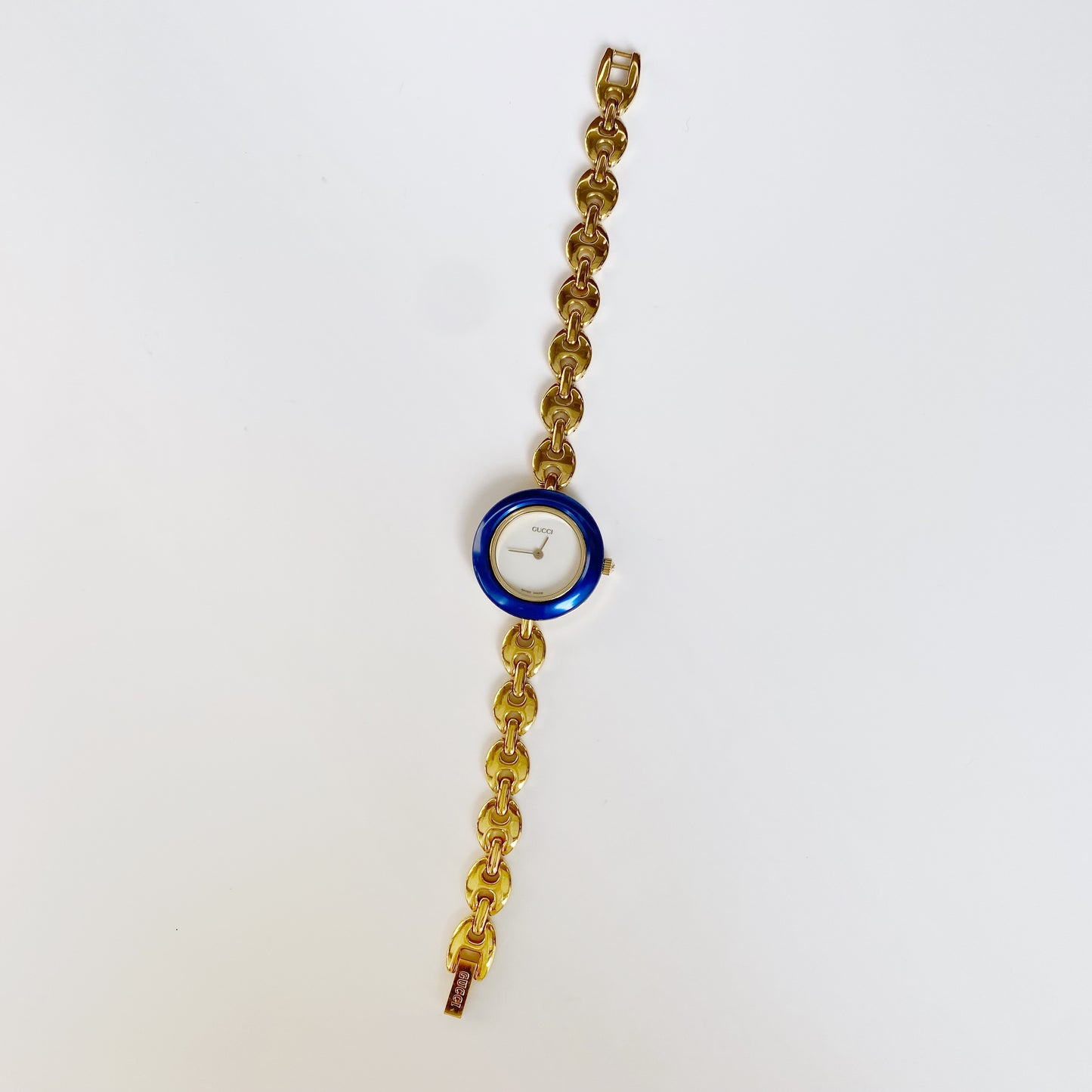 Gucci 1990s Interchangeable Bezel Gold Plated Watch with case, 6 bezels