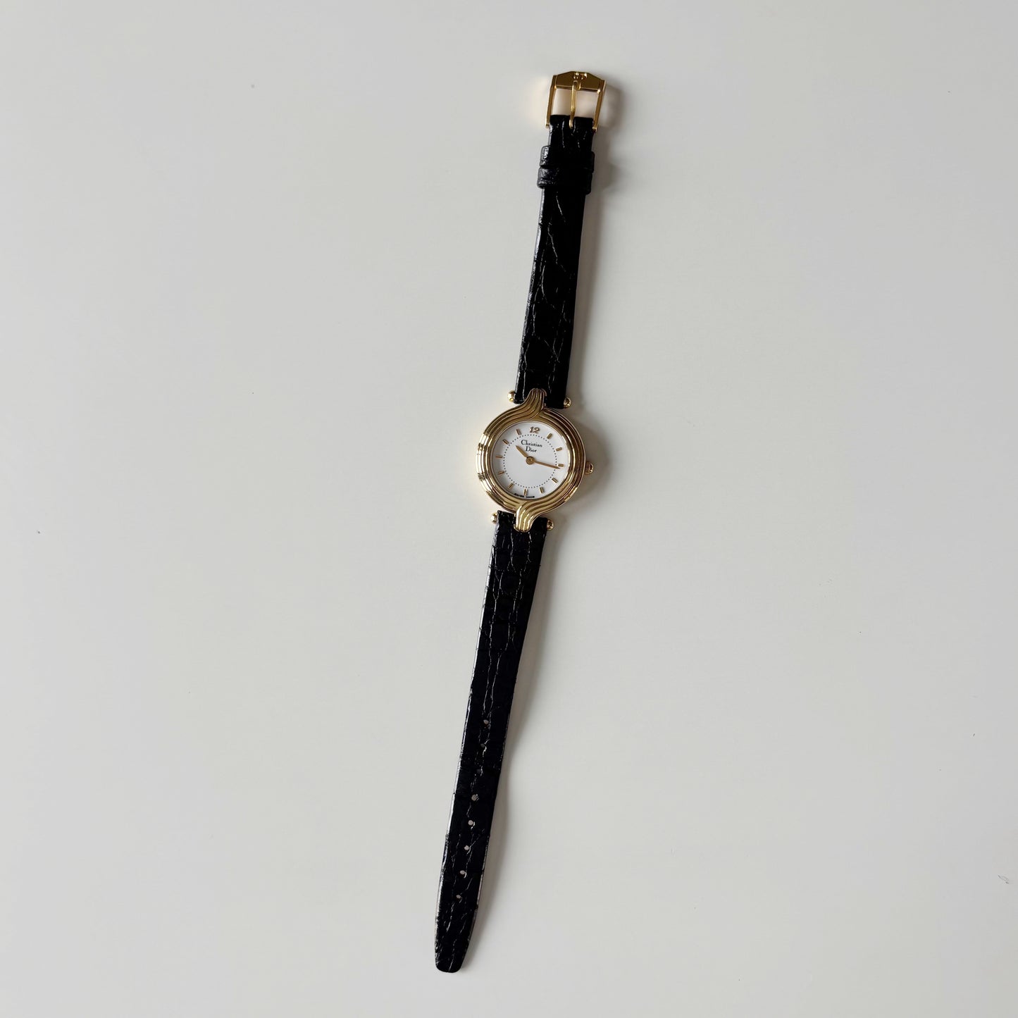 Dior 1990s Round Dial Interchangeable strap Gold Plated Watch with 3 straps, case