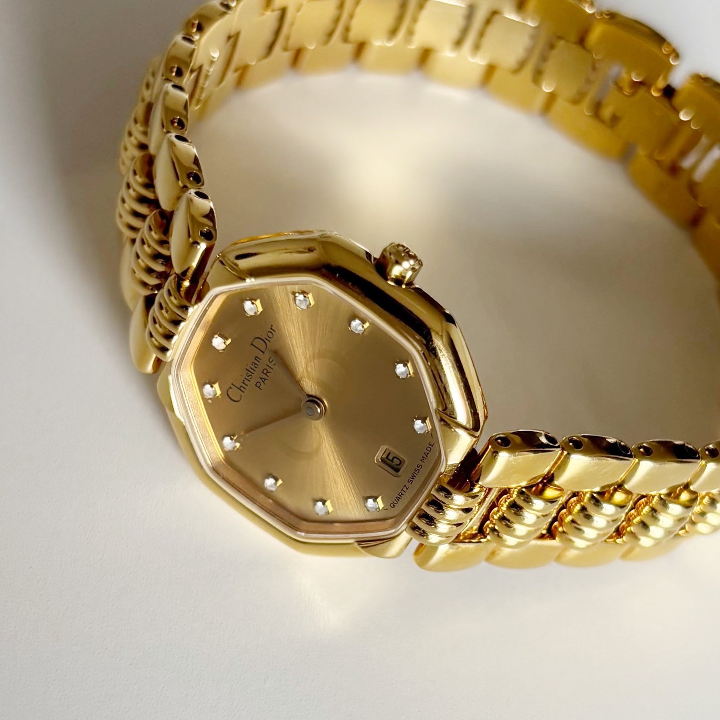 Dior 1990s Octagon Gold Plated Watch