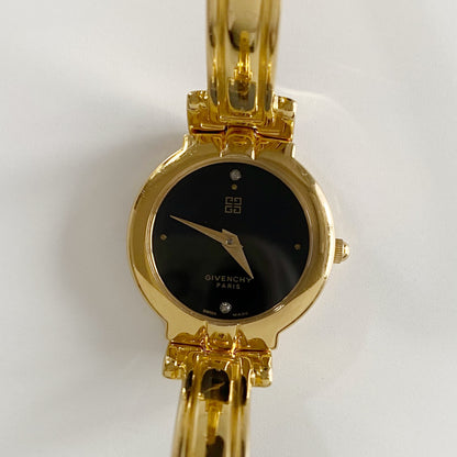Givenchy 1990s Black Dial Gold Plated Bangle Watch