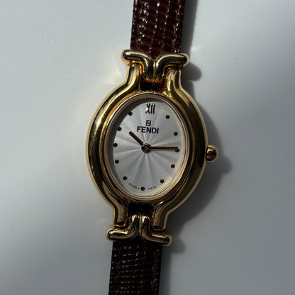Fendi 1990s Interchangeable Strap Gold Plated Watch with 5 straps, case