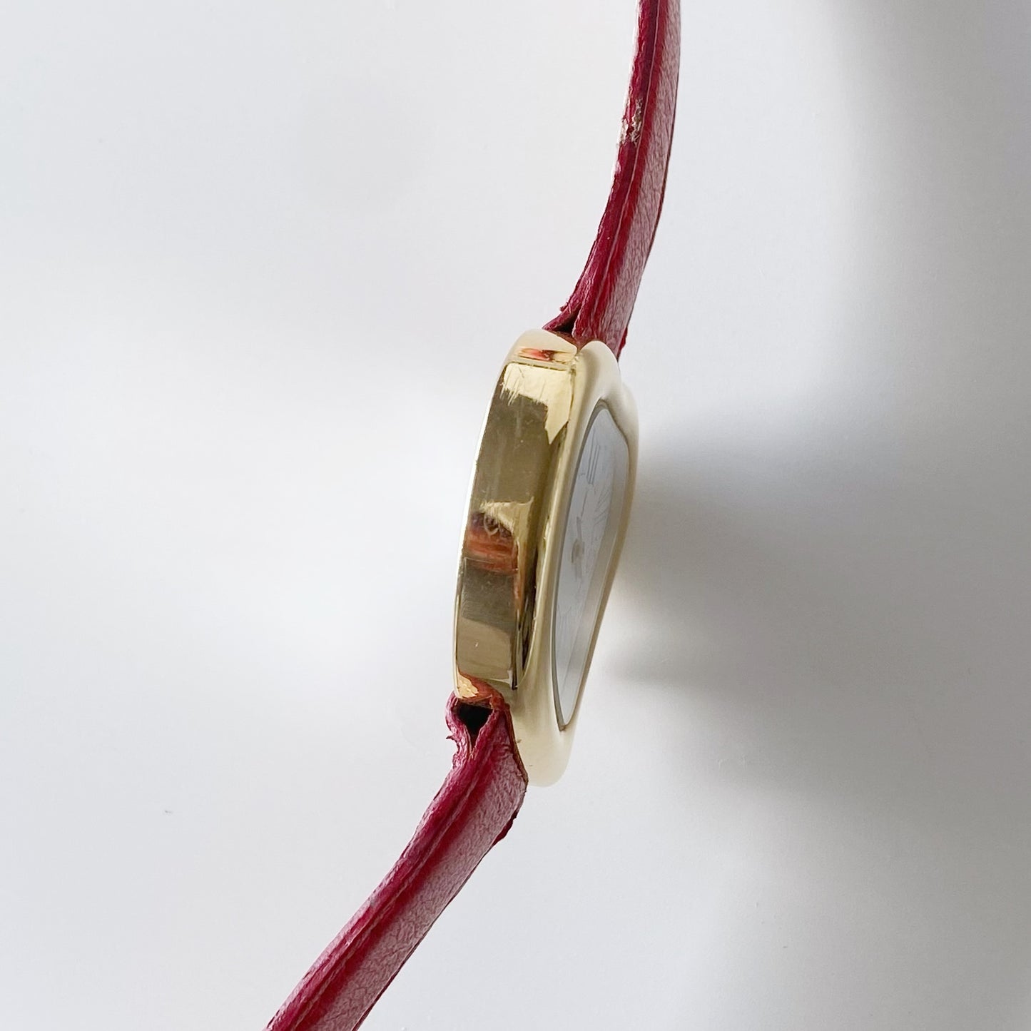 Yves Saint Laurent 1990s Heart Shaped Gold Plated Red Watch