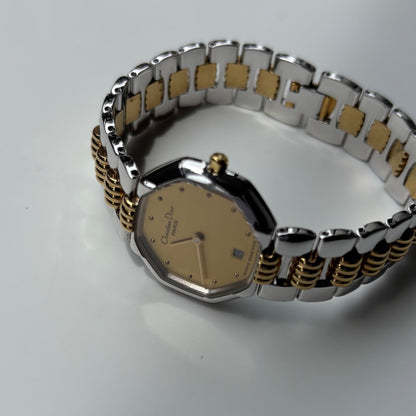 Dior 1990s Octagon Two Tone Gold Plated Watch