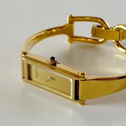 Gucci 1990s Gold Dial Gold Plated Bangle Watch (Small)