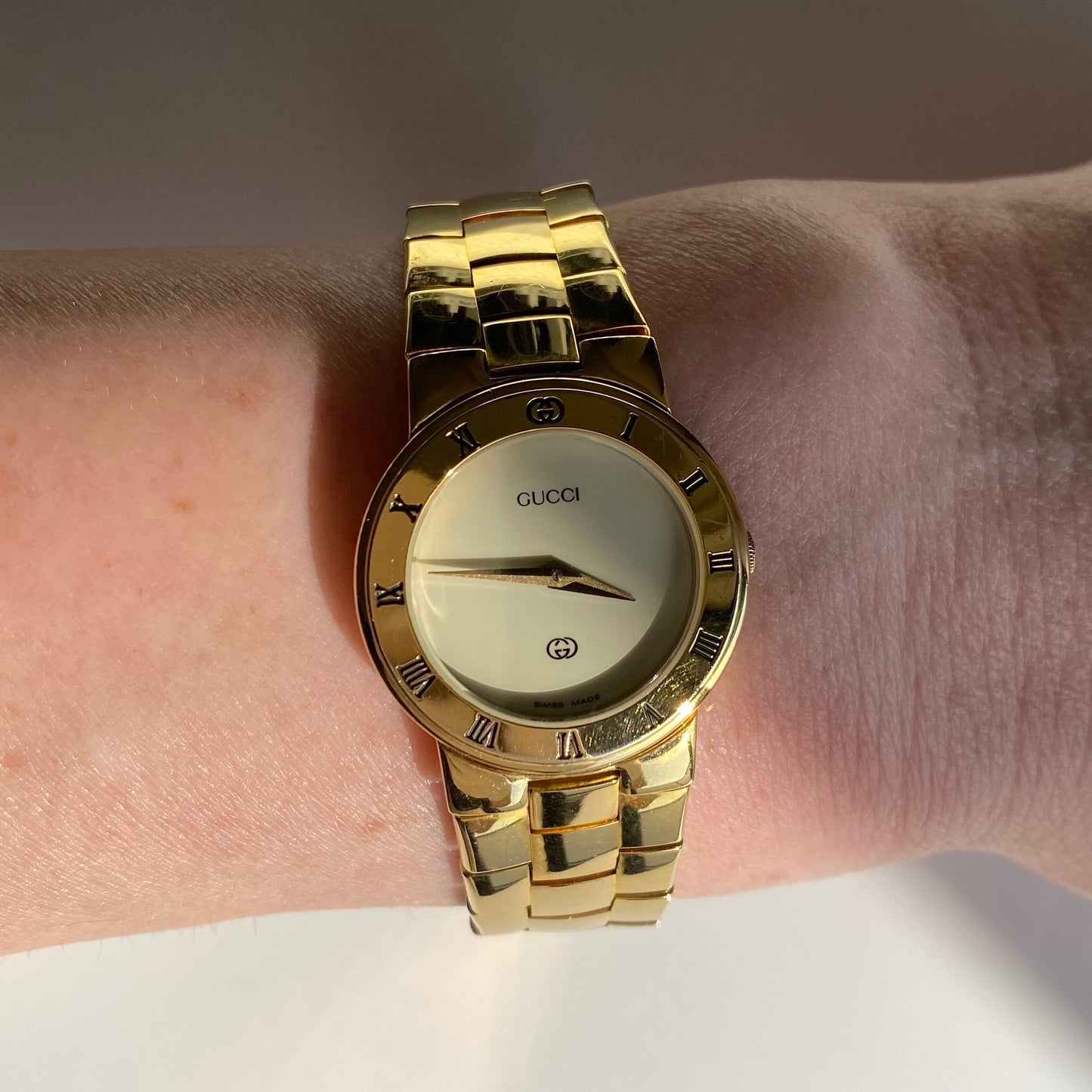 Gucci 1990s Gold Plated Round Watch