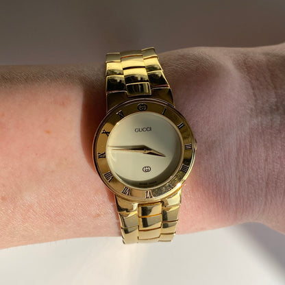 Gucci 1990s Gold Plated Round Watch