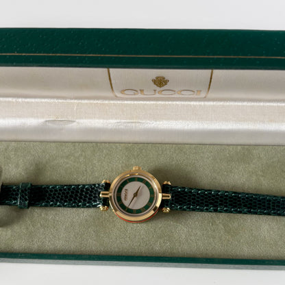 Gucci 1990s Green Sherry Round Dial Gold Plated Watch