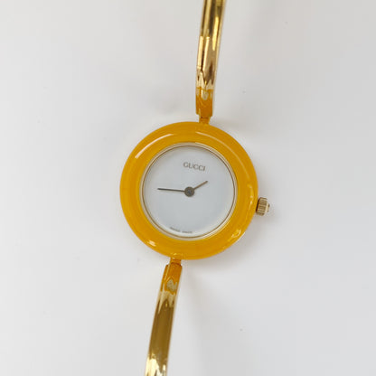 Gucci 1990s Interchangeable Bezel Gold Plated Bangle Watch with 12 bezels, case