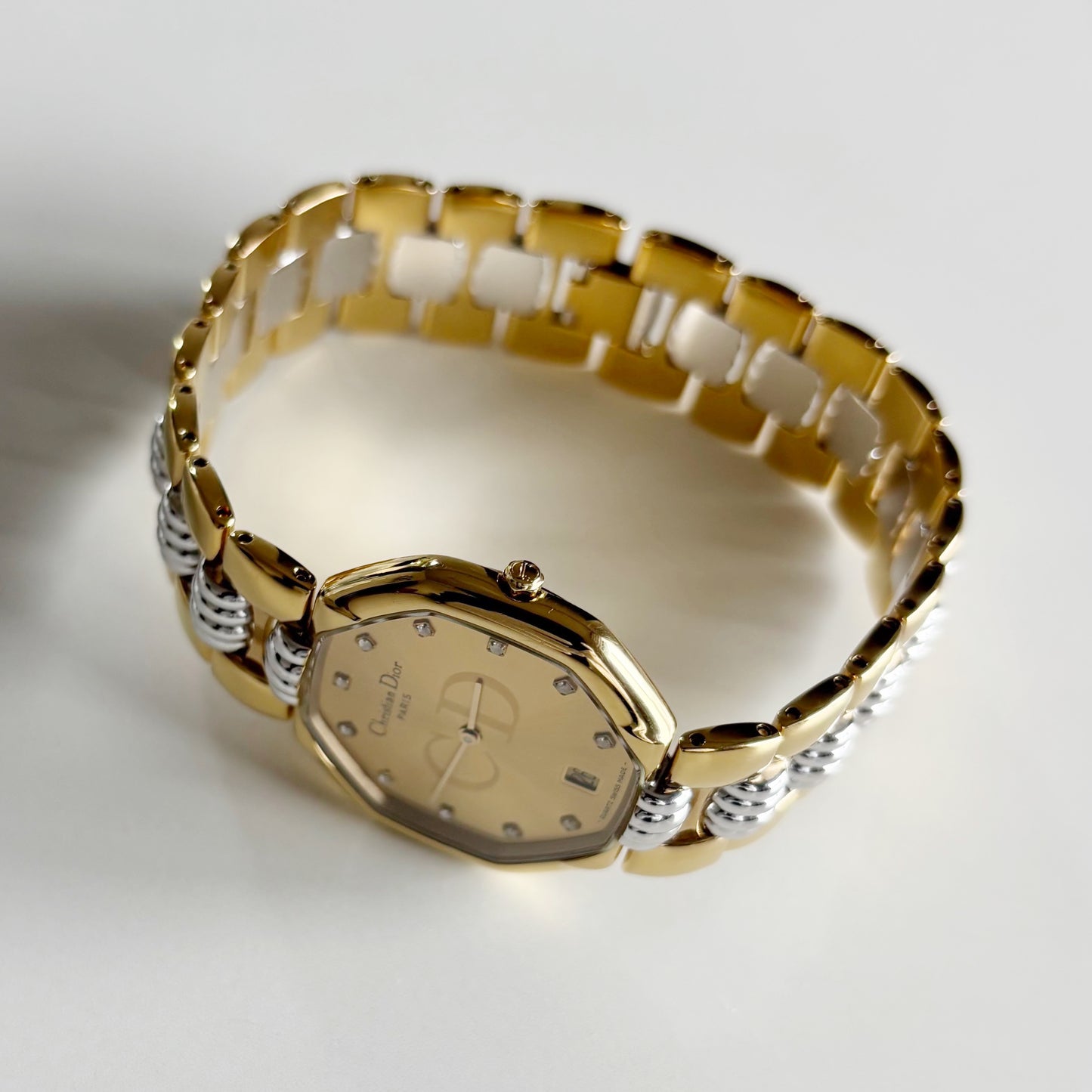Dior 1990s Octagon Date Two Tone Gold Plated Watch (Large)