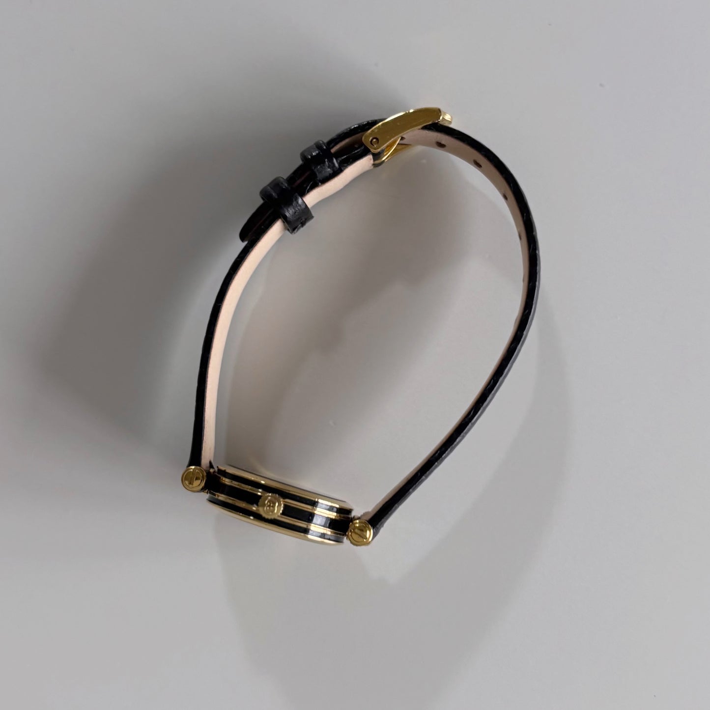 Gucci 1990s Black Round Dial Gold Plated Watch