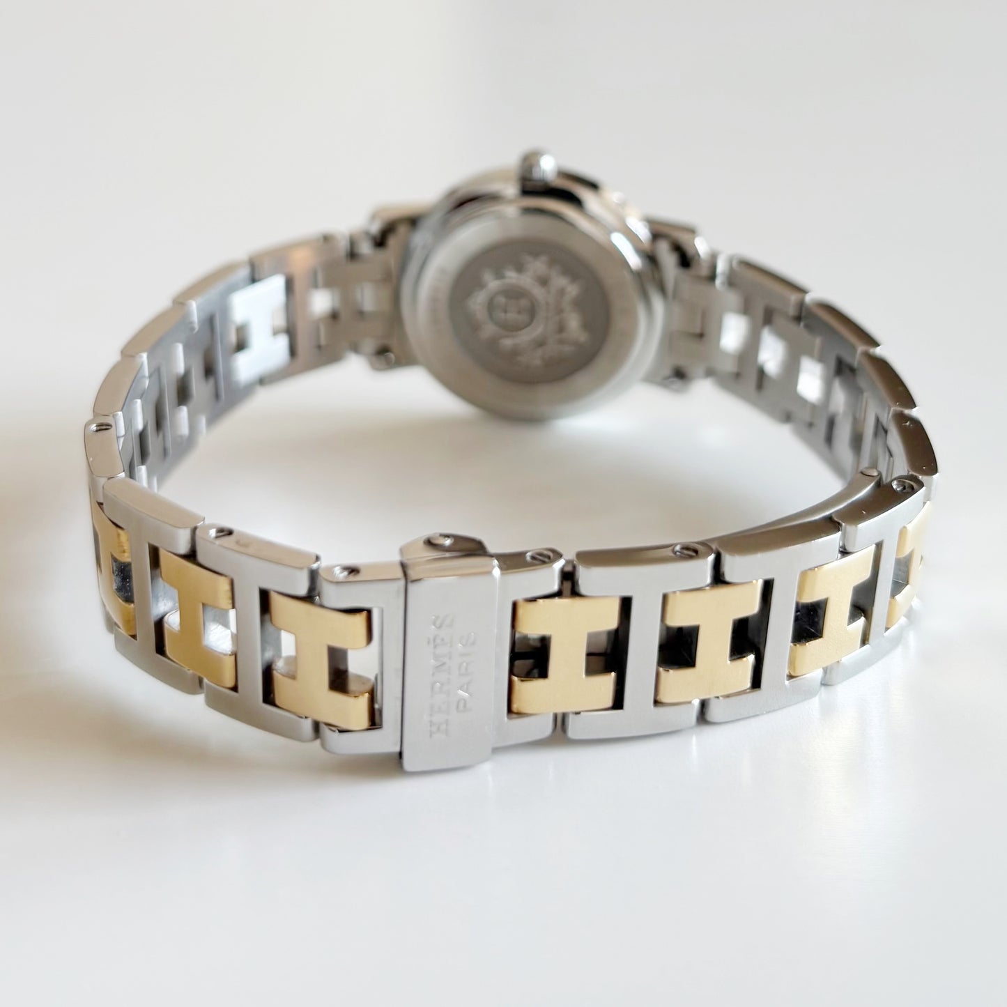 Hermes Early 2000s Clipper Seashell Dial Gold Plated Two Tone Watch