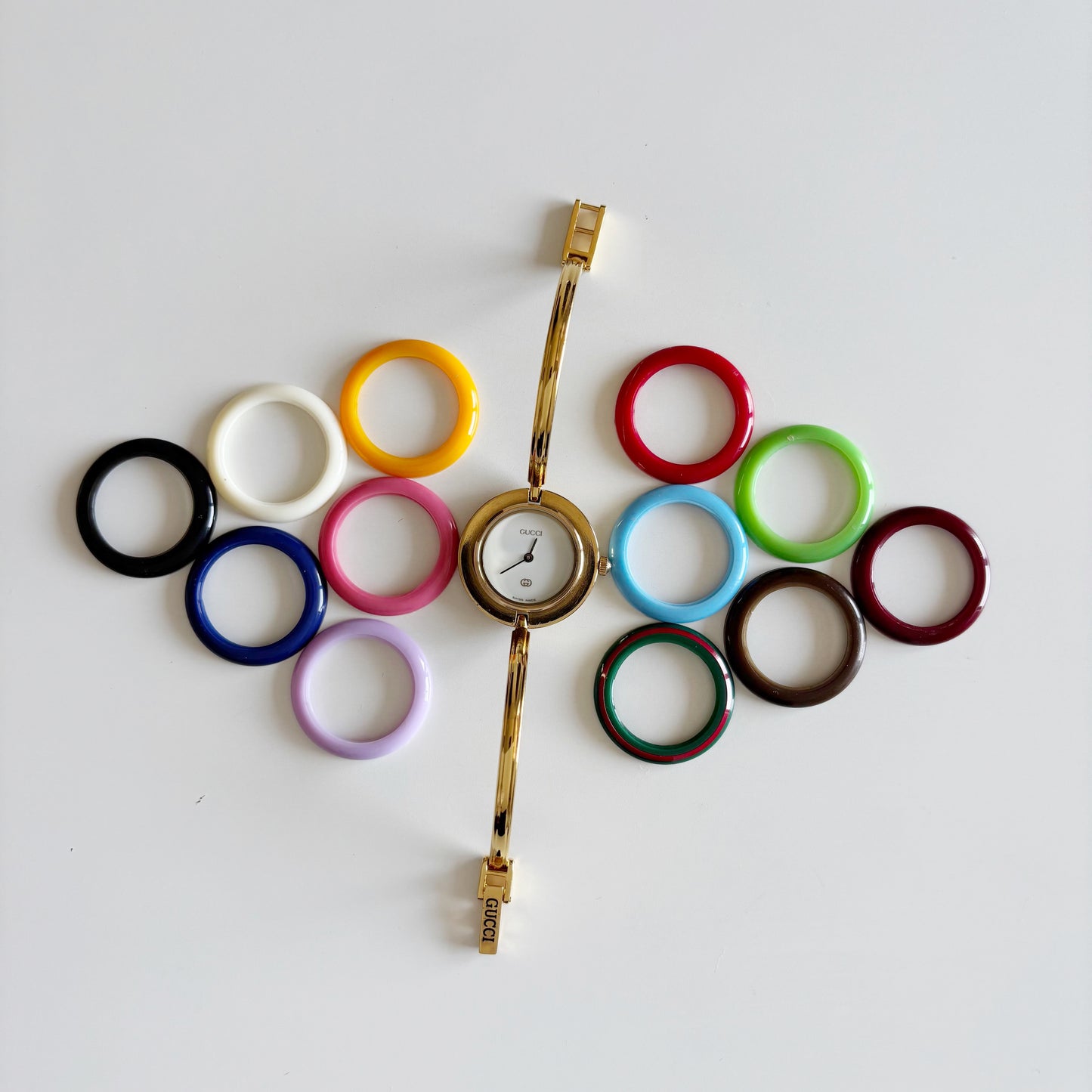 Gucci 1990s Interchangeable Bezel Gold Plated Watch with 12 bezels, case (Small)