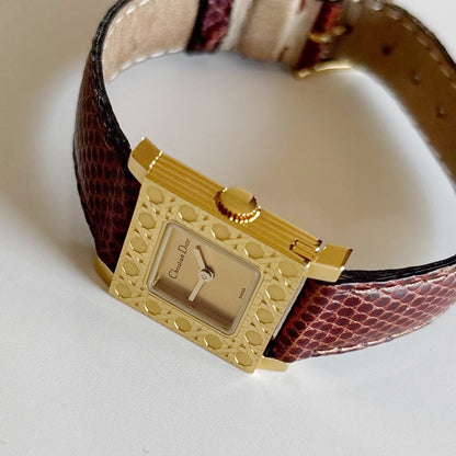 Dior 1990s La Parisienne Interchangeable Strap Gold Plated Watch with 3 straps, case