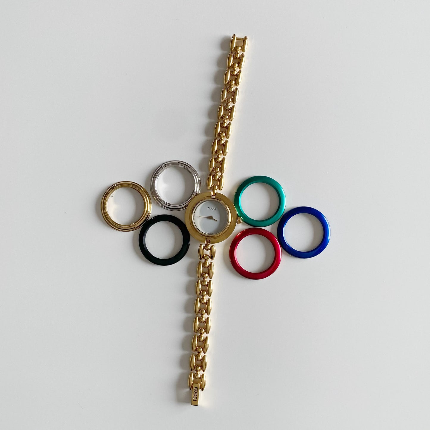 Gucci 1990s Interchangeable Bezel Gold Plated Watch with 6 bezels, case (170mm)