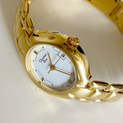 Dior 1990s Round Dial Gold Plated Watch