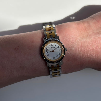 Hermes 1990s Clipper Round Dial Gold Plated Two Tone Watch
