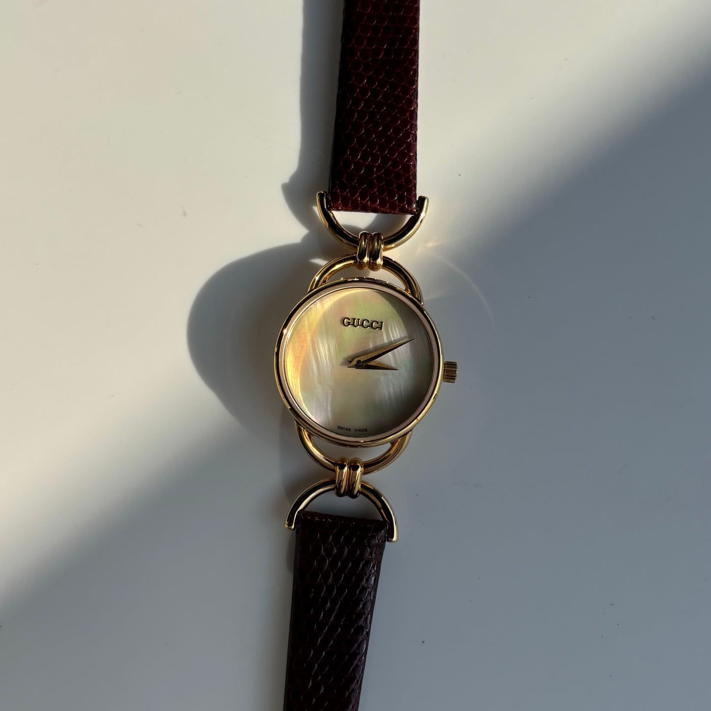 Gucci 1990s Seashell Dial Horsibit Gold Plated Watch