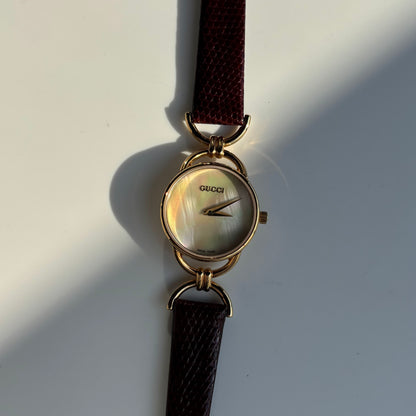 Gucci 1990s Seashell Dial Horsibit Gold Plated Watch