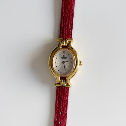 Fendi 1990s Interchangeable Belt Gold Plated Watch with 5 straps, case