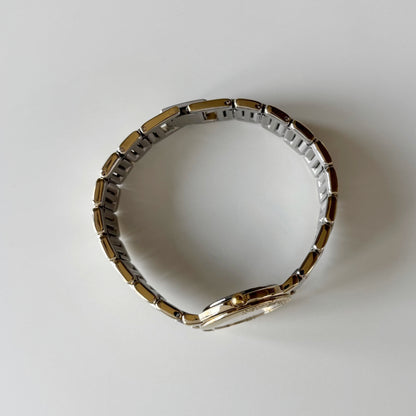 Yves Saint Laurent 1990s Black Round Dial Two Tone Gold Plated Watch