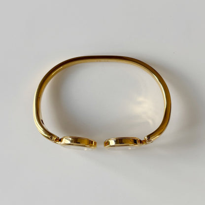 Fendi 1990s Seashell Dial Two Time Zone Gold Plated Bangle Watch