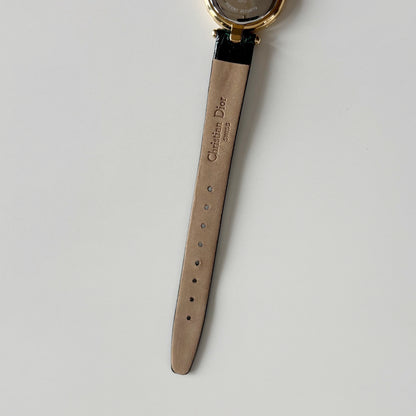 Dior 1990s Round Dial Interchangeable strap Gold Plated Watch with 3 straps, case