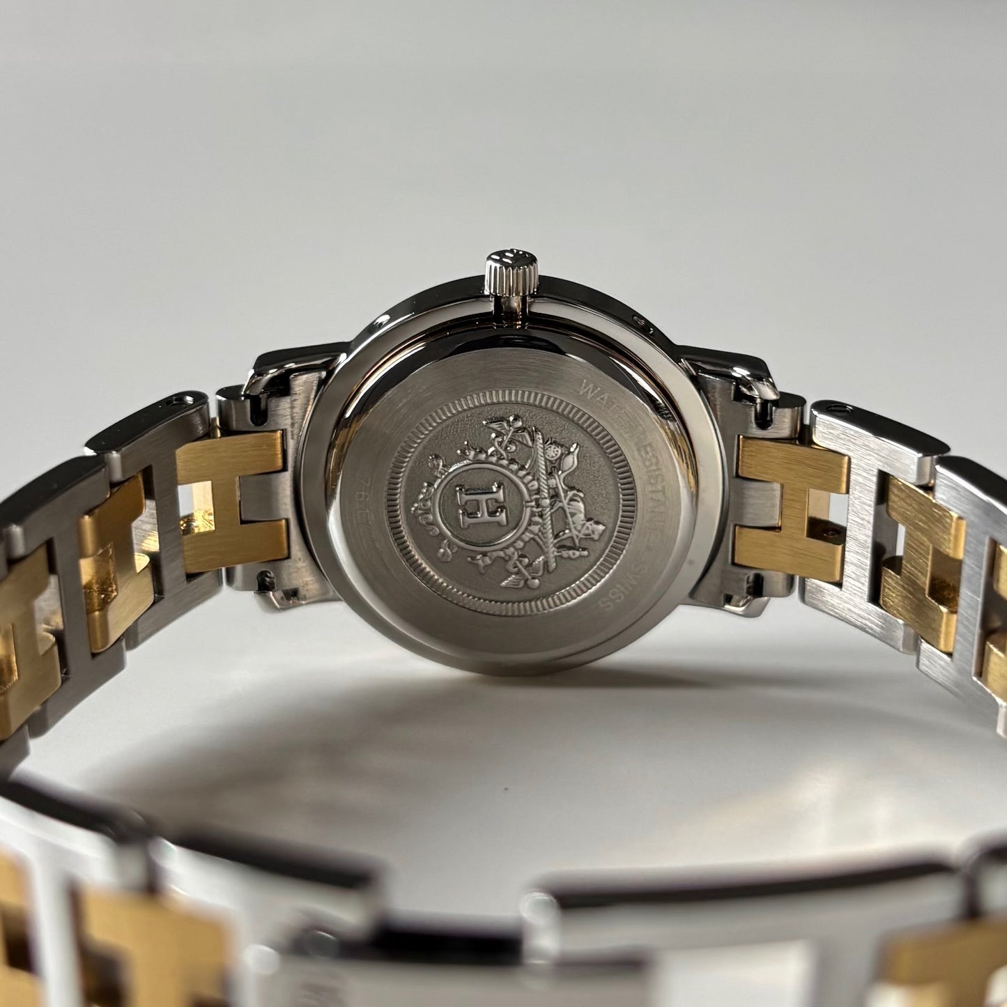 Hermes 1990s Clipper Date Round Dial Gold Plated Two Tone Watch