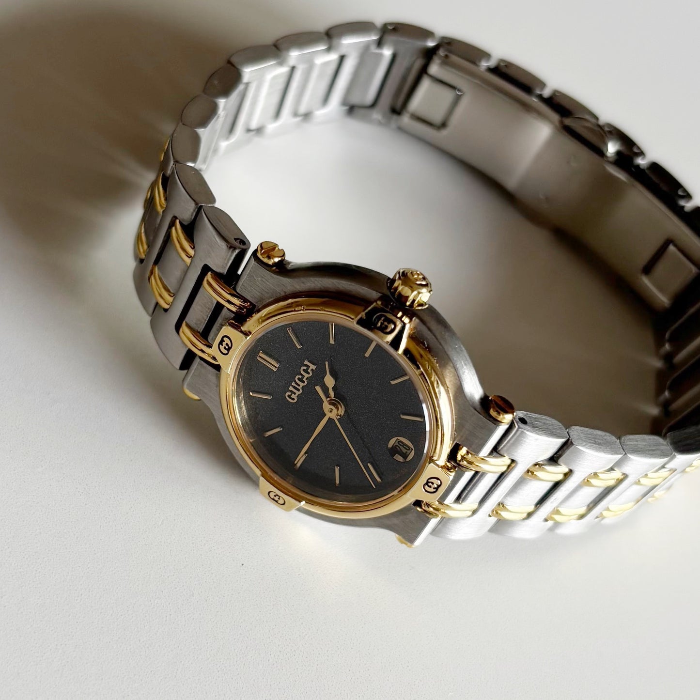 Gucci 1990s Black Dial Date Two Tone Watch