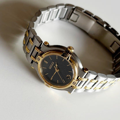 Gucci 1990s Black Dial Date Two Tone Watch