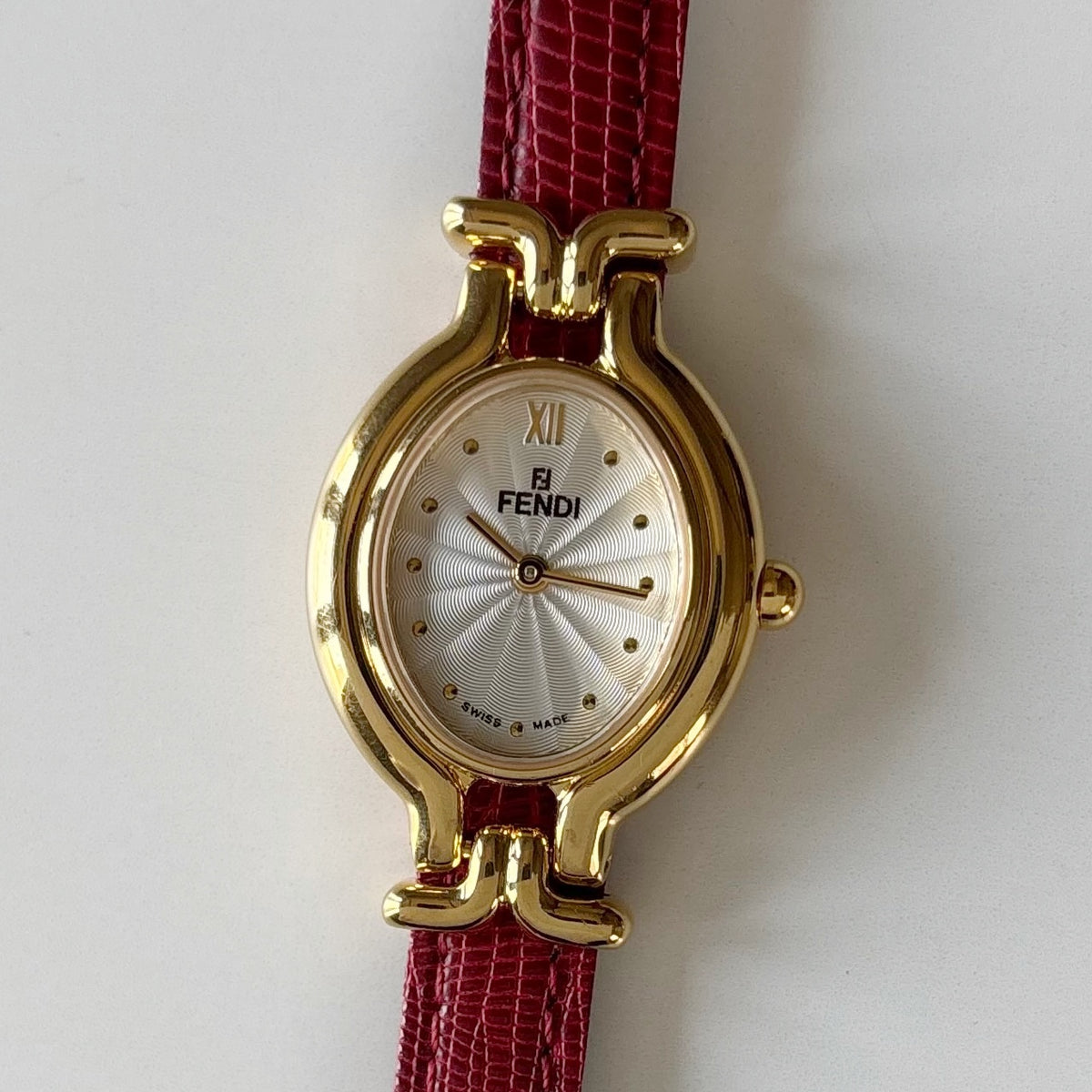 Fendi 1990s Interchangeable Strap Gold Plated Watch with 5 straps, case