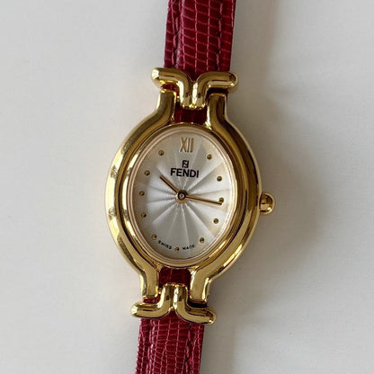 Fendi 1990s Interchangeable Strap Gold Plated Watch with 5 straps, case