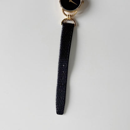 Gucci 1990s Black Dial Horsebit Gold Plated Watch