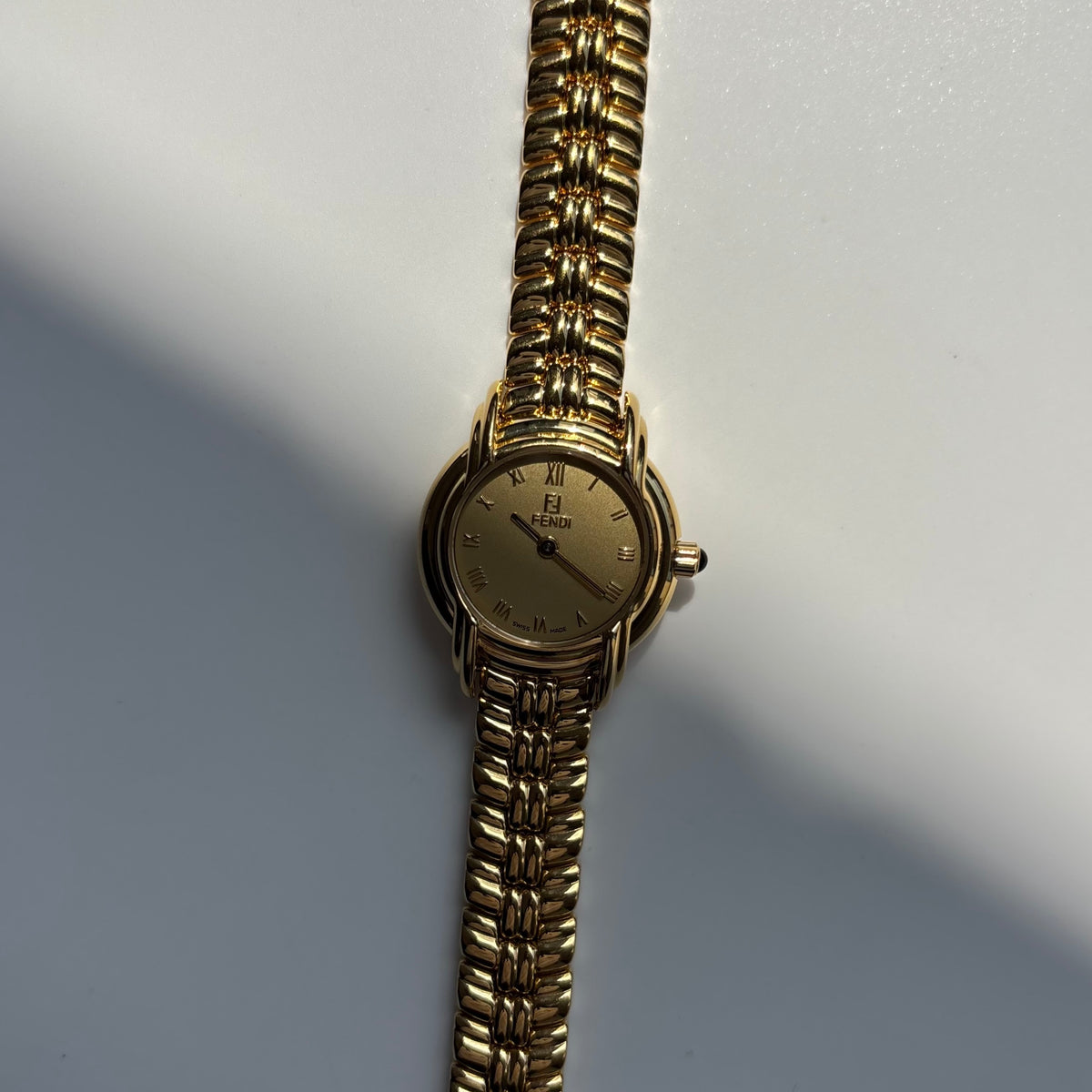 Fendi 1990s Round Dial Gold Plated Watch