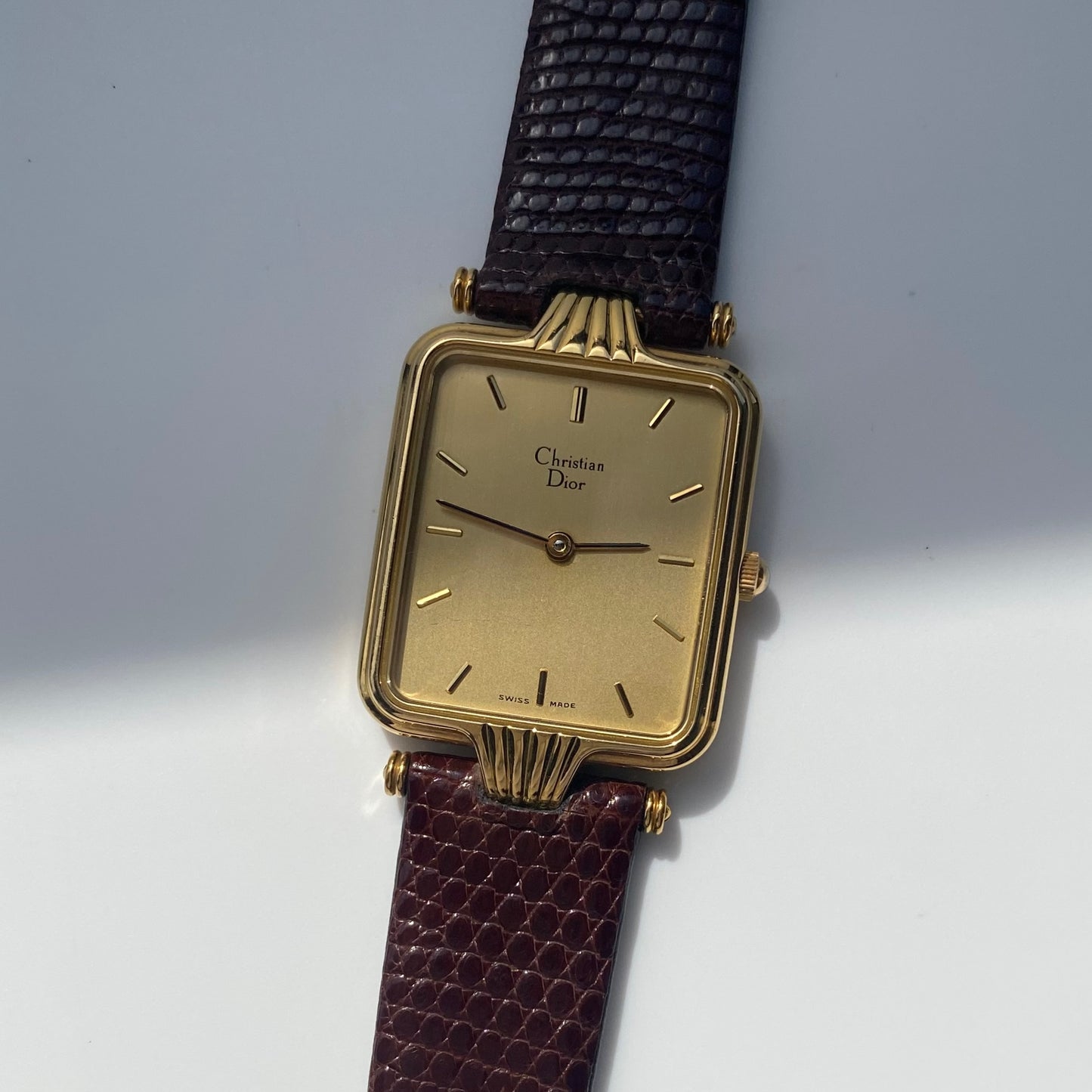 Dior 1990s Gold Dial Tank Gold Plated Watch (Large)