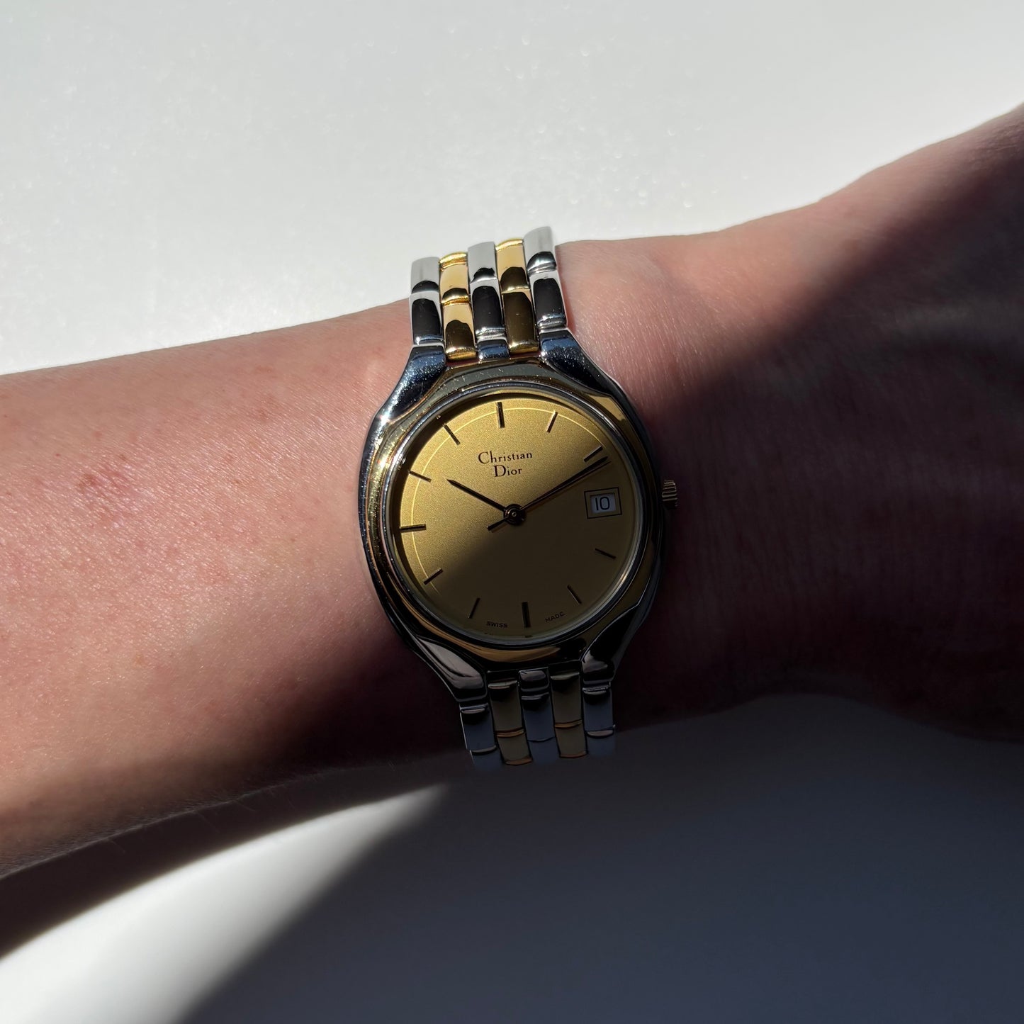 Dior 1990s Date Round Dial Gold Plated Two Tone Watch (Large)