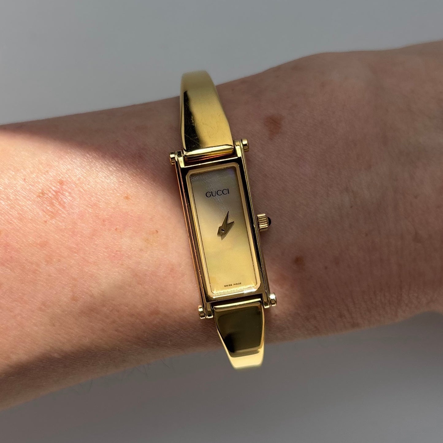 Gucci 1990s Seashell Dial Gold Plated Bangle Watch