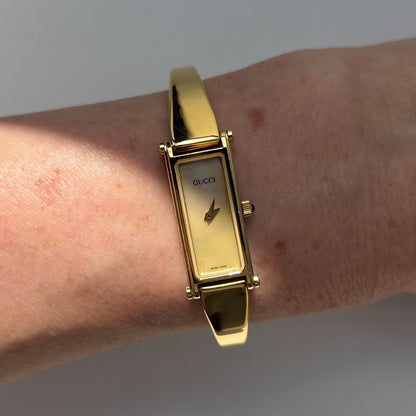 Gucci 1990s Seashell Dial Gold Plated Bangle Watch