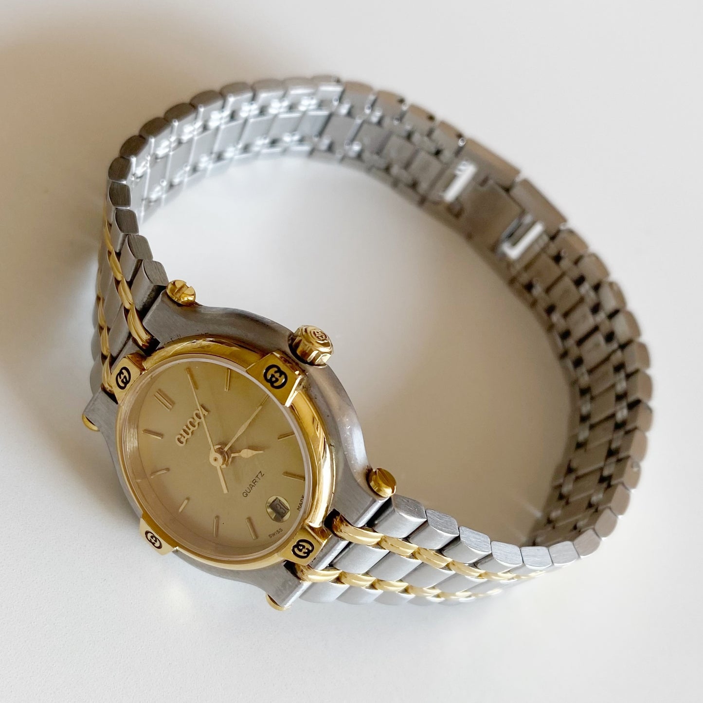 Gucci 1990s Date Round Dial Two Tone Watch