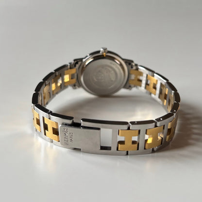 Hermes Early 2000s Clipper White Round Dial Two Tone Watch