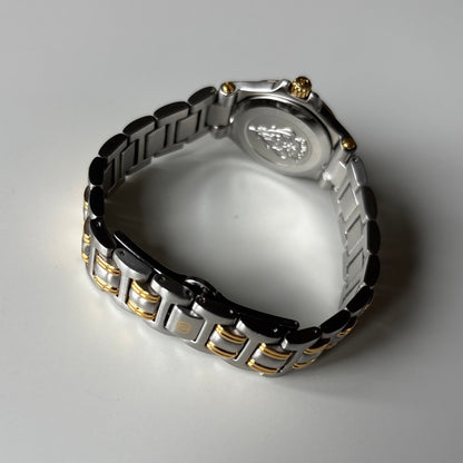 Gucci 1990s Date Black Round Dial Two-Tone Gold-Plated Watch