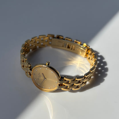 Dior 1990s Round Gold Dial Gold Plated Watch