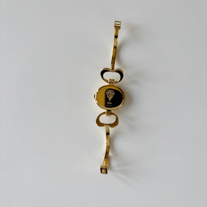 Gucci 1990s Seashell Oval Dial Gold Plated Bangle Watch (Small)