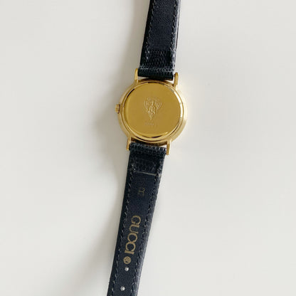 Gucci 1990s Black Dial Gold Plated Watch