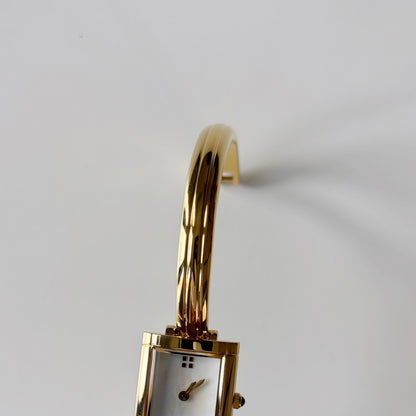 Yves Saint Laurent 1990s Seashell Dial Gold Plated Bangle Watch